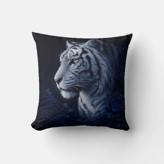 Coussin Portrait de Tigre Blanc – Puissance Calme et Regar (Recto)