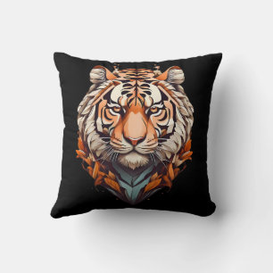 Coussin Portrait de tigre, design minimaliste couleur oran
