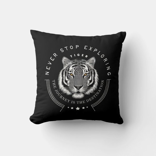 Coussin Portrait de Tigre N'arrêtez Jamais d'Explorer la D (Recto)