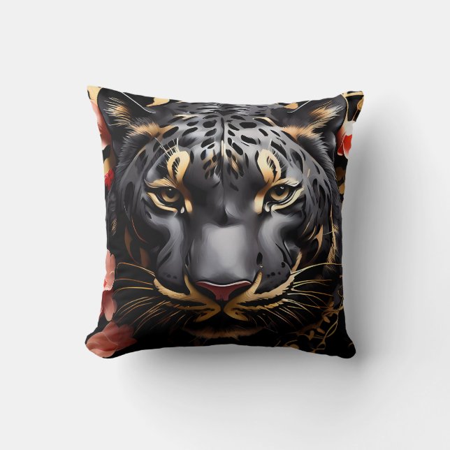 Coussin Portrait de Tigre Noir Majestic (Recto)