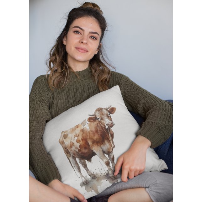 Coussin Portrait de vache de ferme rustique (Créateur téléchargé)