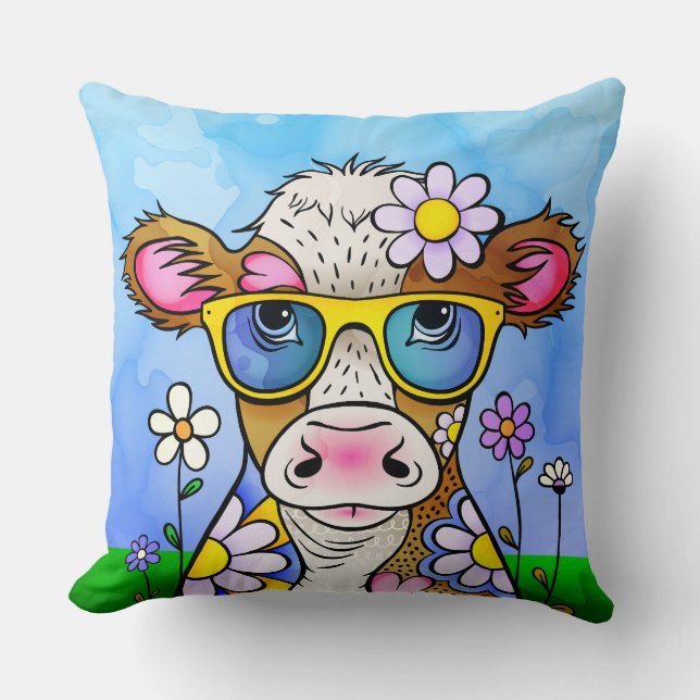 Coussin Portrait de vache gribouillé (Recto)