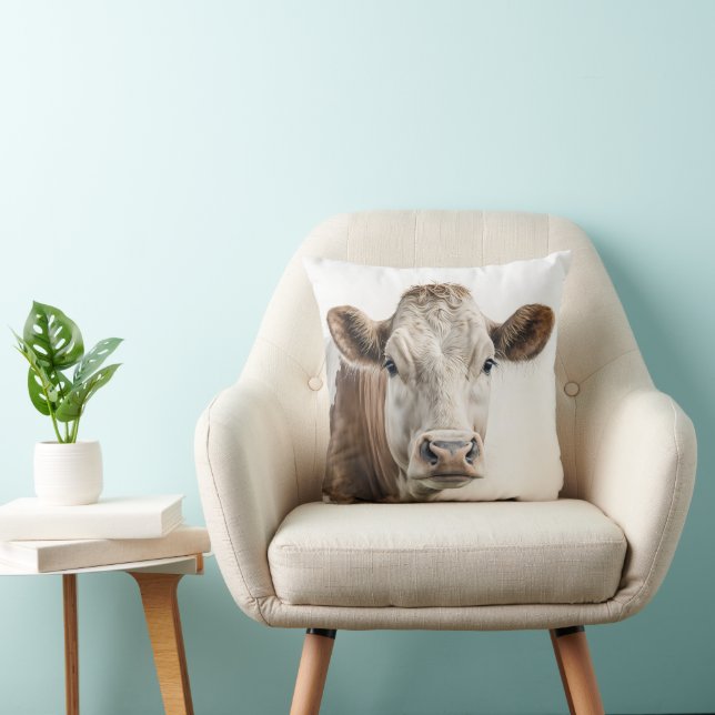 Coussin Portrait de vache Hereford à l'aquarelle (Chaise)