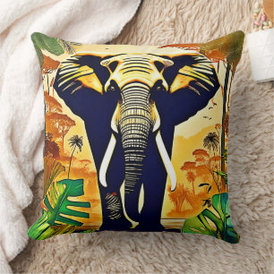 Coussin Portrait d'éléphant Vue de la jungle