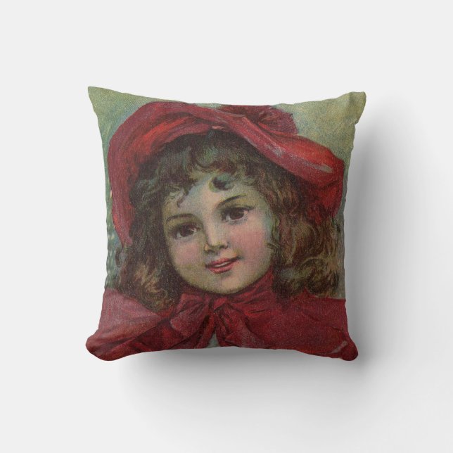 Coussin Portrait d'enfant victorien de Noël avec un chapea (Recto)