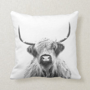Coussin Portrait des montagnes noir et blanc d'animal de