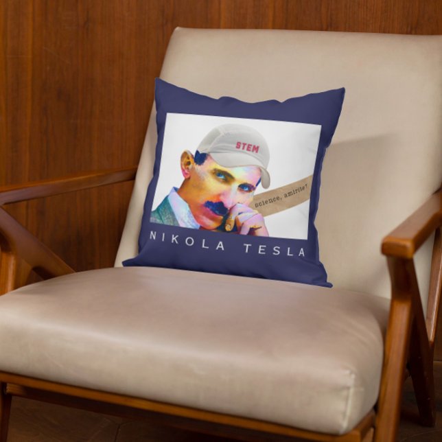 Coussin Portrait drôle Tesla (Créateur téléchargé)