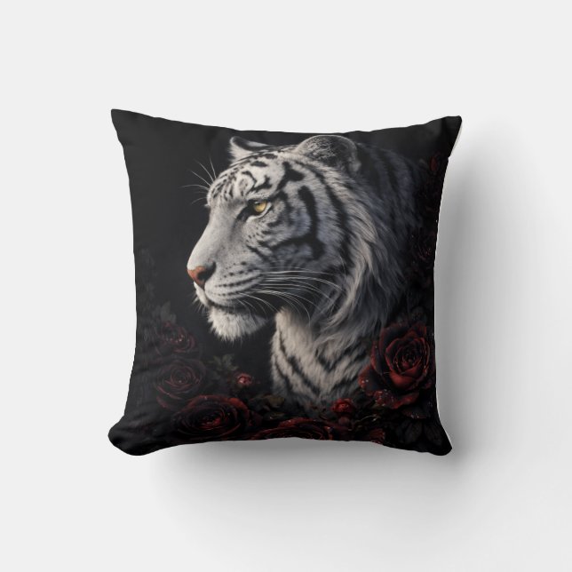 Coussin Portrait du Tigre Blanc – Puissance calme et regar (Recto)