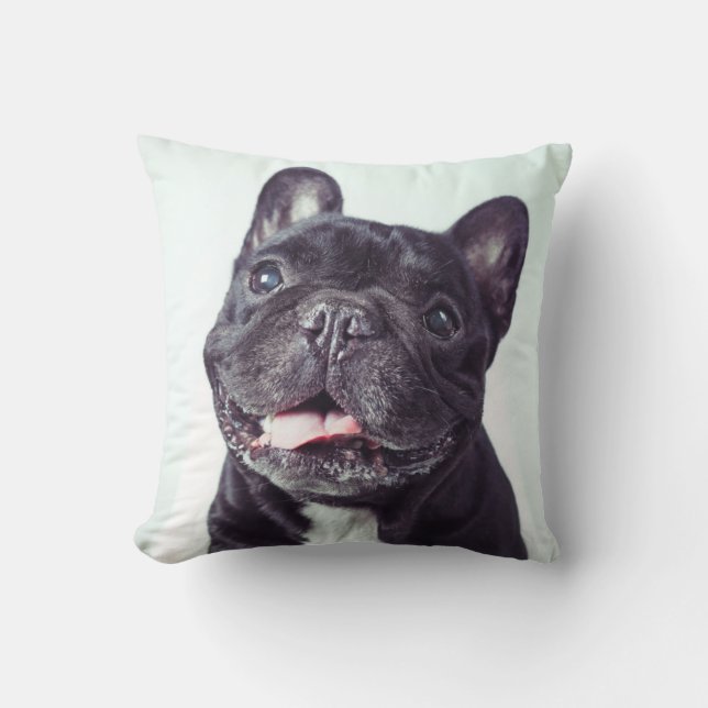 Coussin Portrait d'un joyeux Bulldog français (Recto)