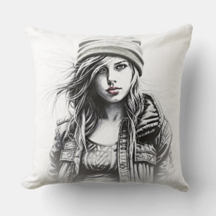 Coussin Portrait d'une jeune fille grunge