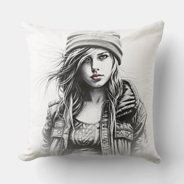 Coussin Portrait d'une jeune fille grunge (Recto)