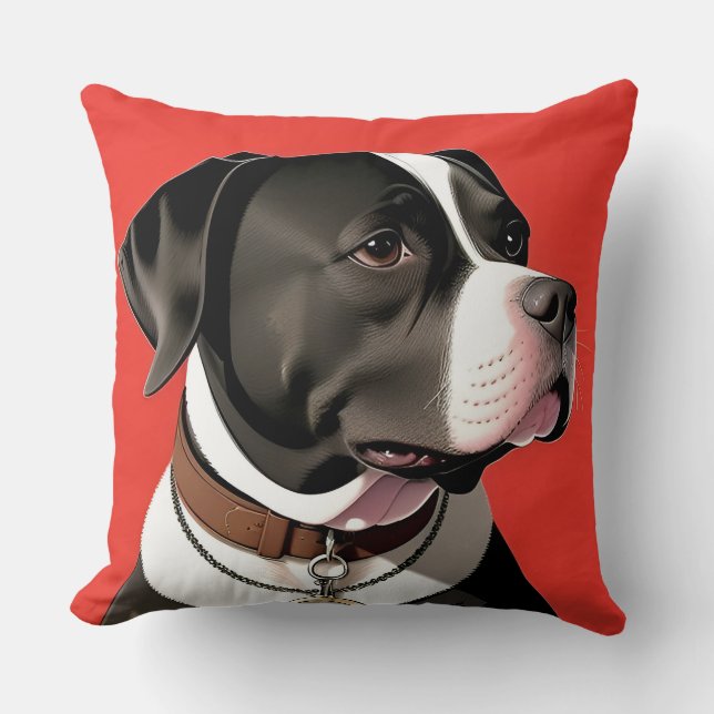 Coussin Portrait élégant d'un chien noir et blanc (Recto)