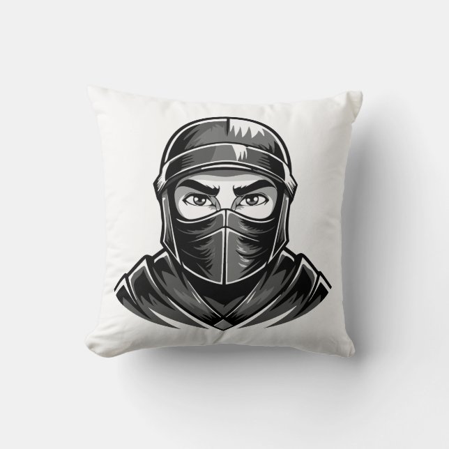 Coussin Portrait en noir et blanc d'un guerrier ninja masc (Recto)