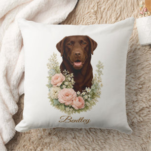 Coussin Portrait floral de Labrador chocolat
