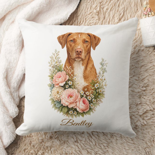 Coussin Portrait Floral de Vizsla (Couverture)