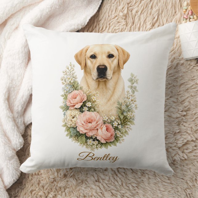 Coussin Portrait floral du Labrador (Couverture)