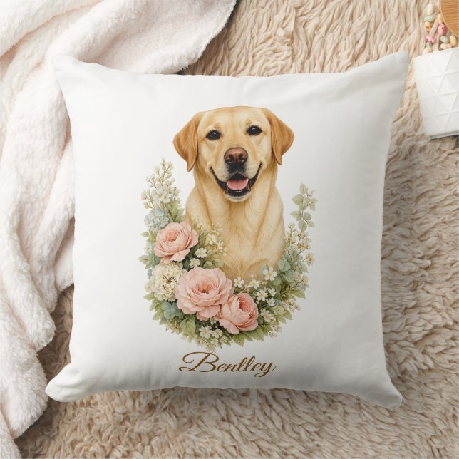 Coussin Portrait Floral Labrador (Couverture)