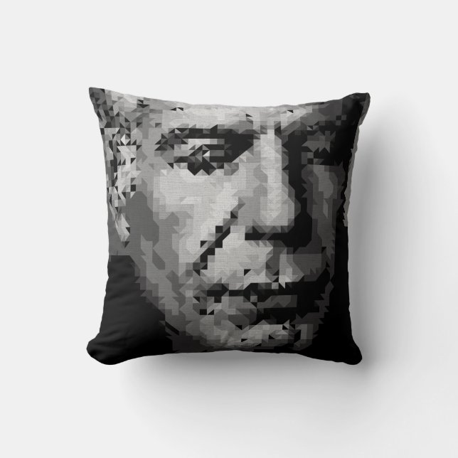 Coussin Portrait géométrique d'Anthony Bourdain en noir  (Recto)