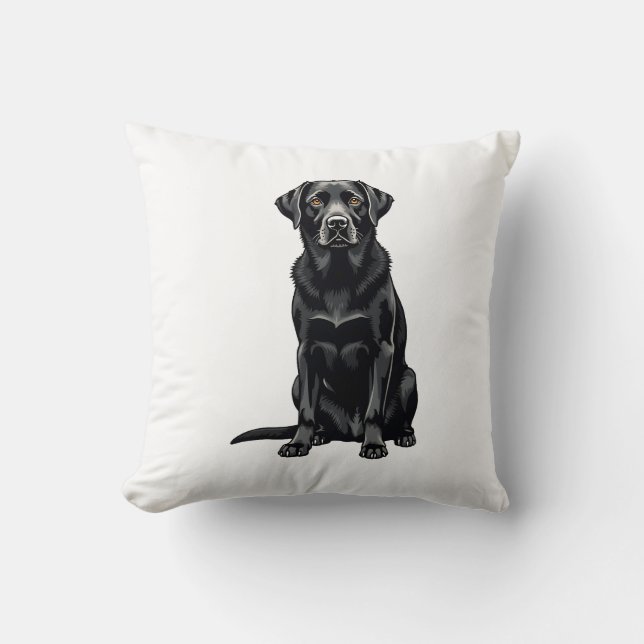 Coussin Portrait Illustré de Chien Labrador Retriever Noir (Recto)