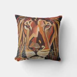 Coussin Portrait Lion En Style Art Géométrique
