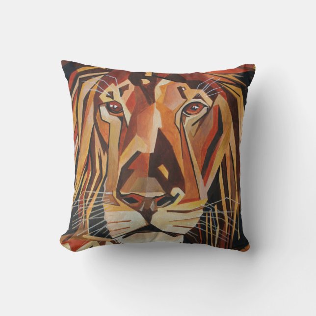 Coussin Portrait Lion En Style Art Géométrique (Recto)