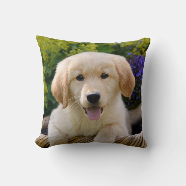 Coussin Portrait mignon de charme de chiot de Goldie, (Recto)