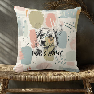 Coussin Portrait Moderne de Corgi – Coup de Pinceau Pastel