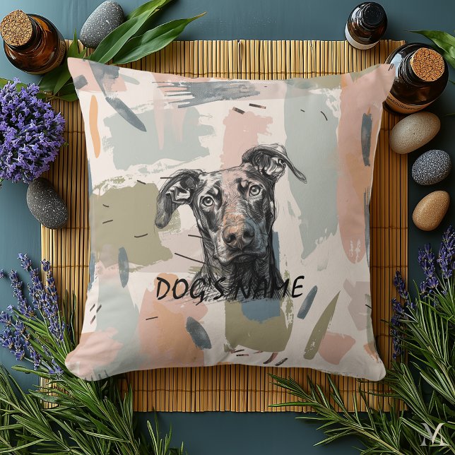 Coussin Portrait Moderne de Doberman – Coup de Pinceau Abs (Créateur téléchargé)