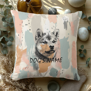 Coussin Portrait Moderne de Shiba Inu – Coup de Pinceau Ar