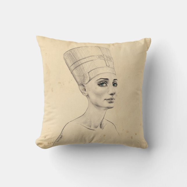 Coussin Portrait Néfertiti dessin Ancienne Egypte papyrus (Recto)