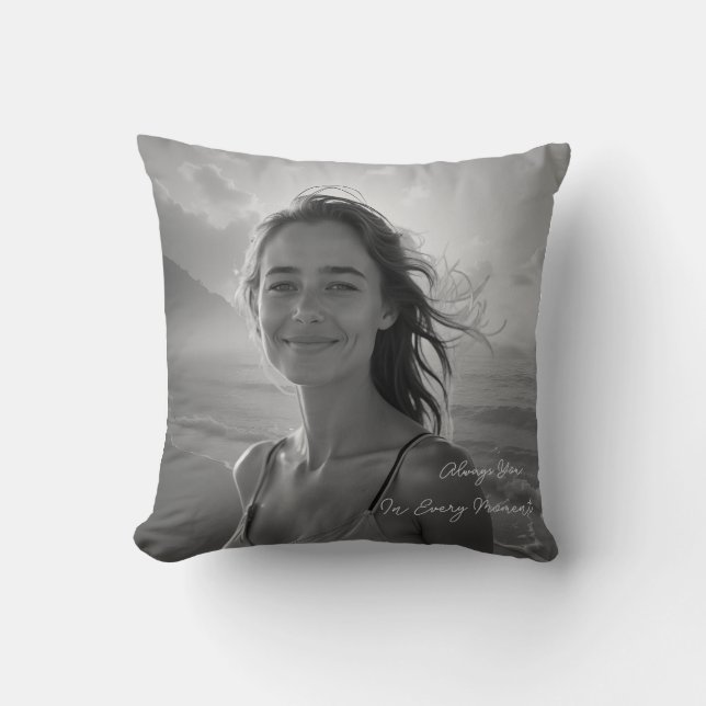 Coussin Portrait personnalisé d'elle – Cadeau photo simple (Recto)