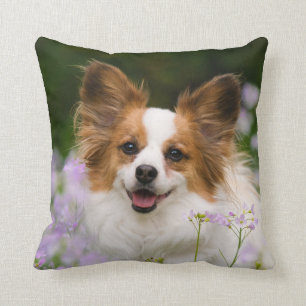 Coussin Portrait romantique de chien de Papillon, carré