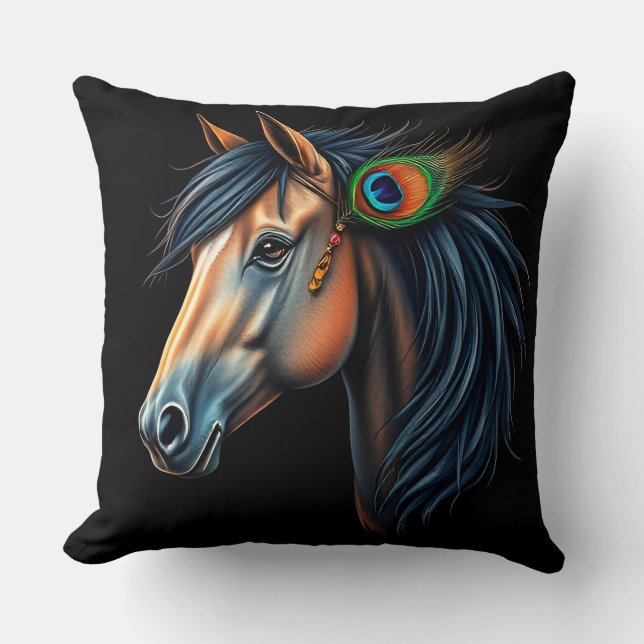 Coussin Portrait stylisé d'un cheval à la crinière fluide (Recto)