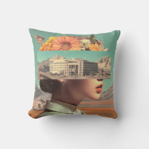 Coussin Portrait surréaliste avec paysage architectural