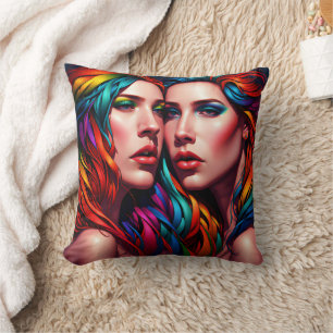 Coussin Portrait Twin Coloré Avec Cheveux Téméraire