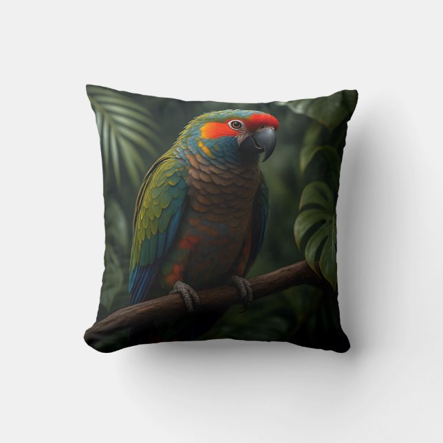 Coussin Portrait vibrant de perroquet tropical de jungle (Recto)