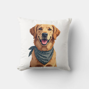 Coussin Portrait vintage de Golden Retriever avec Ba color