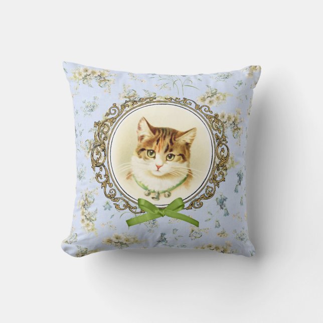 Coussin Portrait vintage doux de chat (Recto)