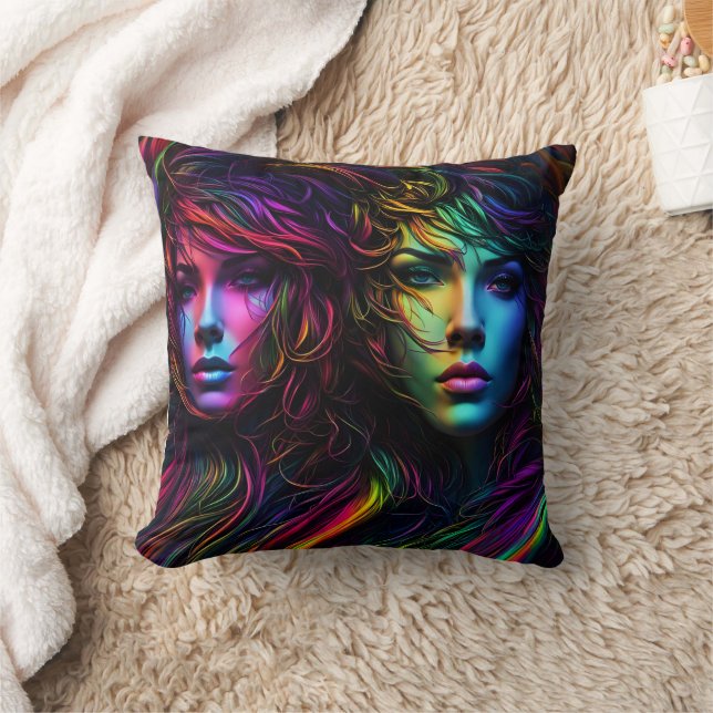 Coussin Portraits colorés de deux femmes (Couverture)