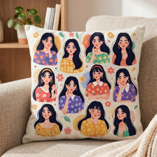 Coussin Portraits de femmes dans une esthétique d'art popu