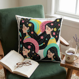 Coussin Portraits Floraux d'Art Populaire Colorés - Modern