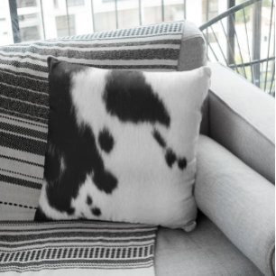 Coussin Ports de fourrure de vache blanche noire Peau réal