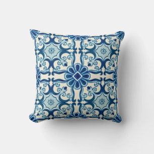 Coussin Portugais Azulejos Blue Floral Motif