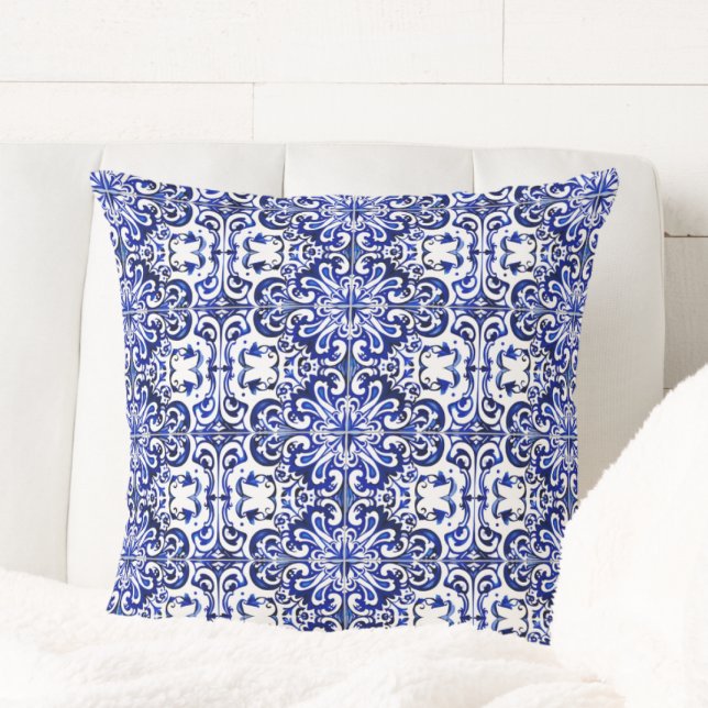 Coussin Portugais Bleu Azulejo Carrelage Motif Jeu d'oreil (Créateur téléchargé)