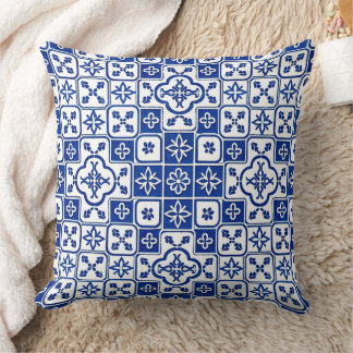 Coussin Portuguese Blue Azulejo Tile Pattern Decorative Th