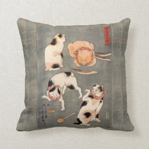 Coussin Poses japonaises vintages de chat