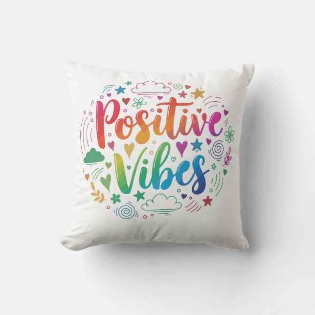 Coussin Positive Vibes Only – Motivational Text Throw Pill (Recto)