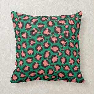 Coussin Poster de animal Léopard vert rose corail moderne