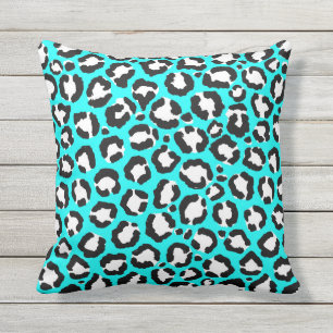 Coussin Poster de animal moderne Cyan Blue Leopard