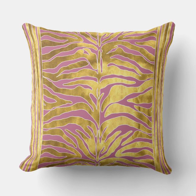 Coussin Poster de animal, rayures de tigre en or, blush, b (Recto)